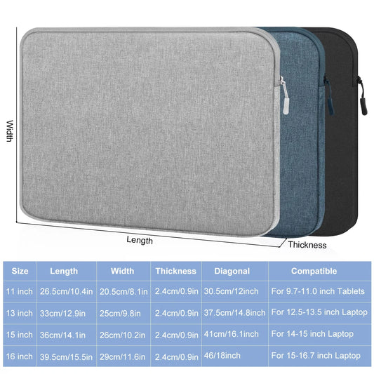 Padded Laptop Sleeve with Soft Lining and Zipper – 11, 13, 15 and 16 Inch